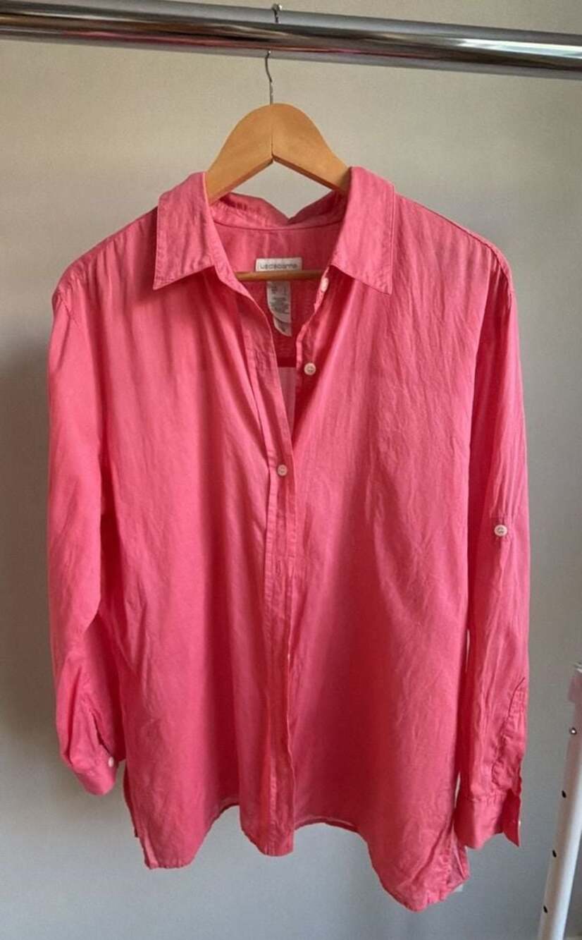 Liz Claiborne Lizsport Pink Cotton Long Sleeve Button-Up Shirt